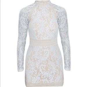 Dusty blue lace high neck bodycon Dress